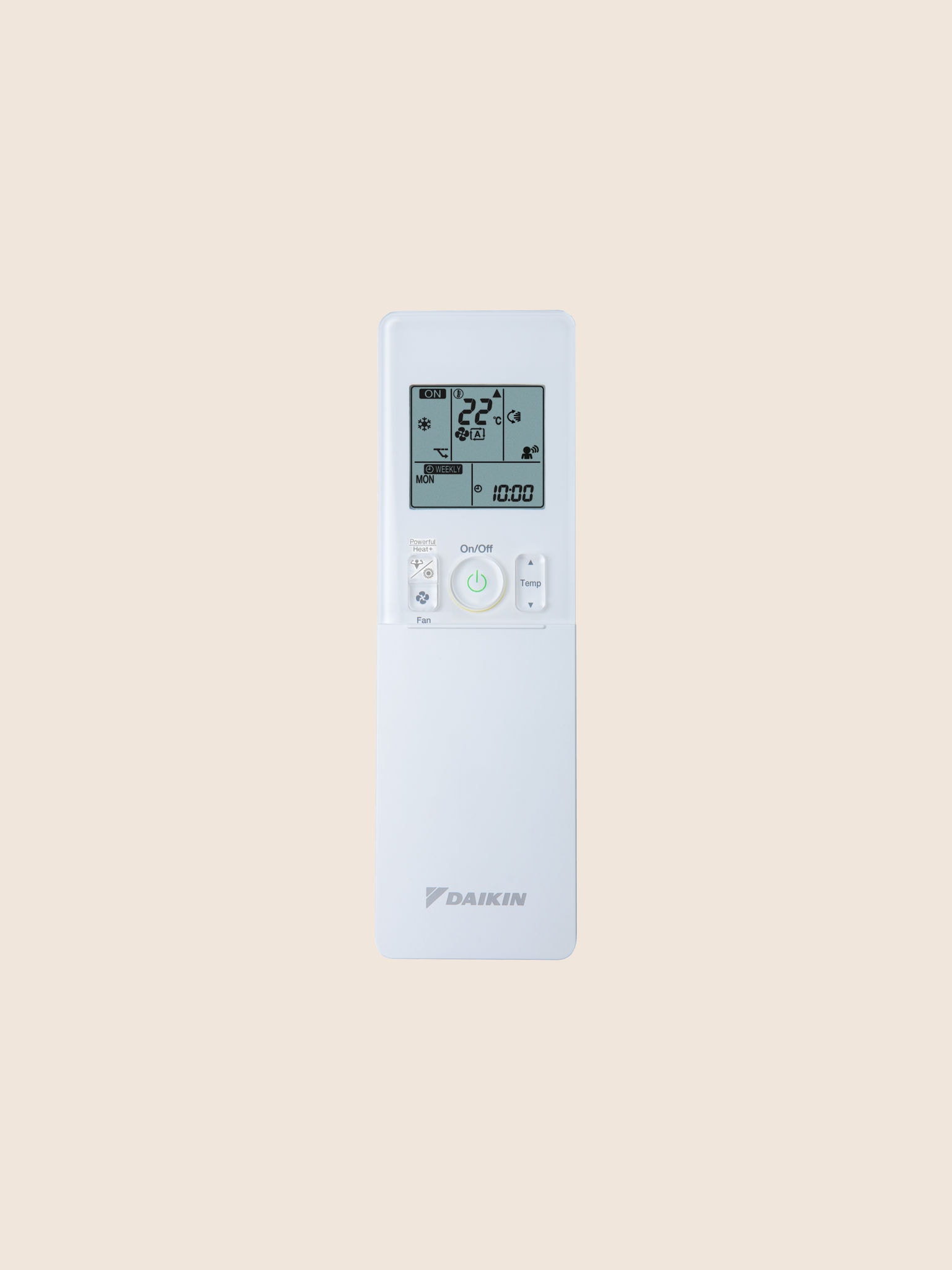 Pack-shot: telecomando di un climatizzatore a pavimento Perfera