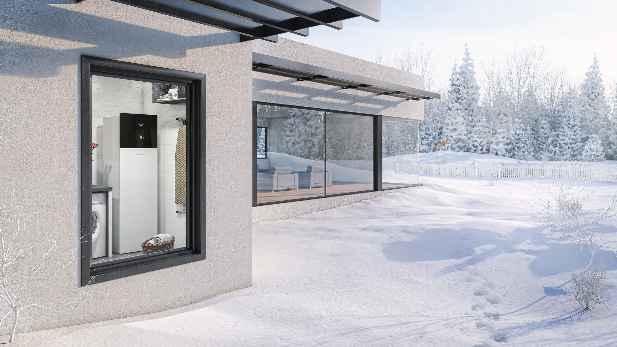 Casa immersa in un bellissimo paesaggio innevato
