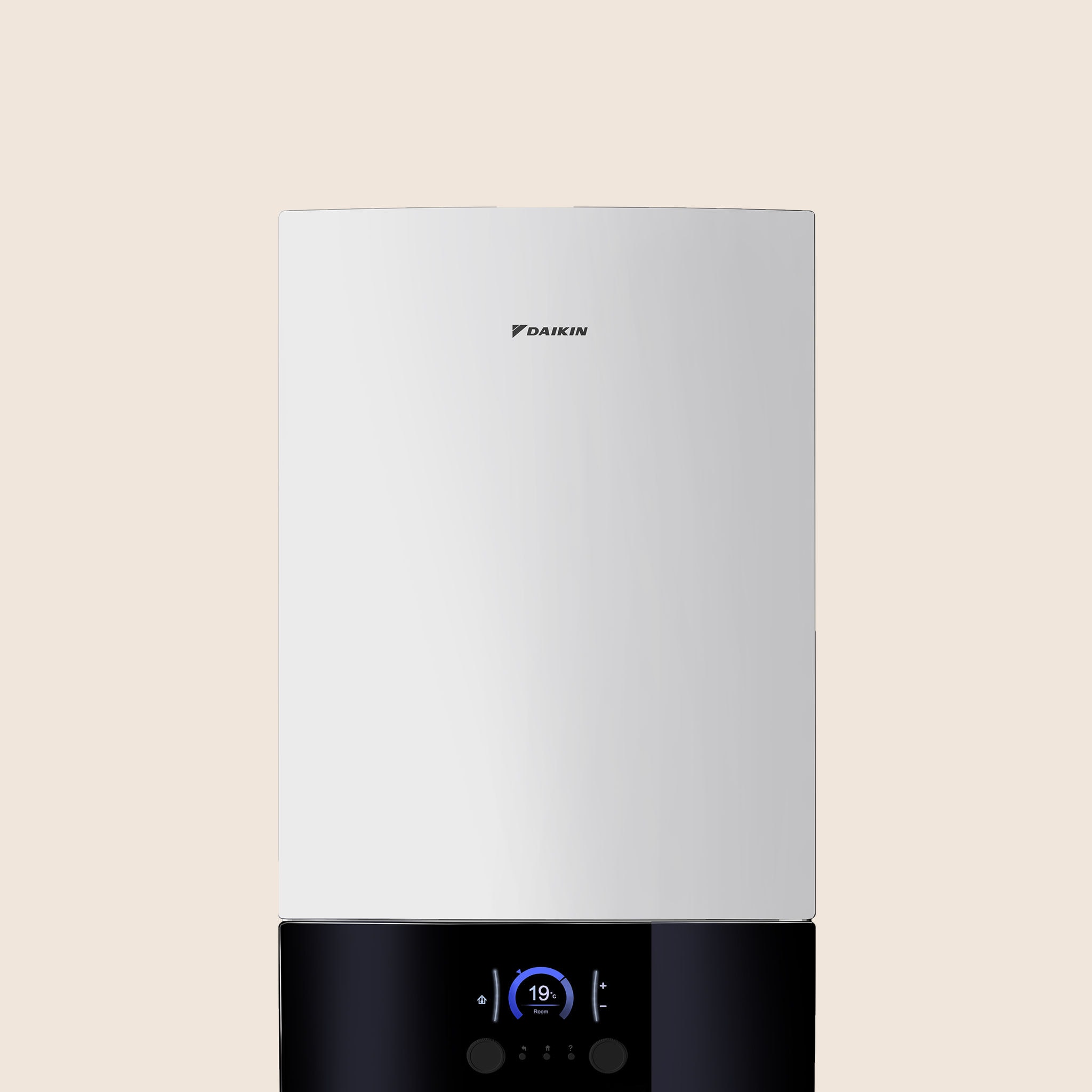 Vista frontale dell’unità interna Daikin Altherma 3 R MT W, pompa di calore aria-acqua a media temperatura.