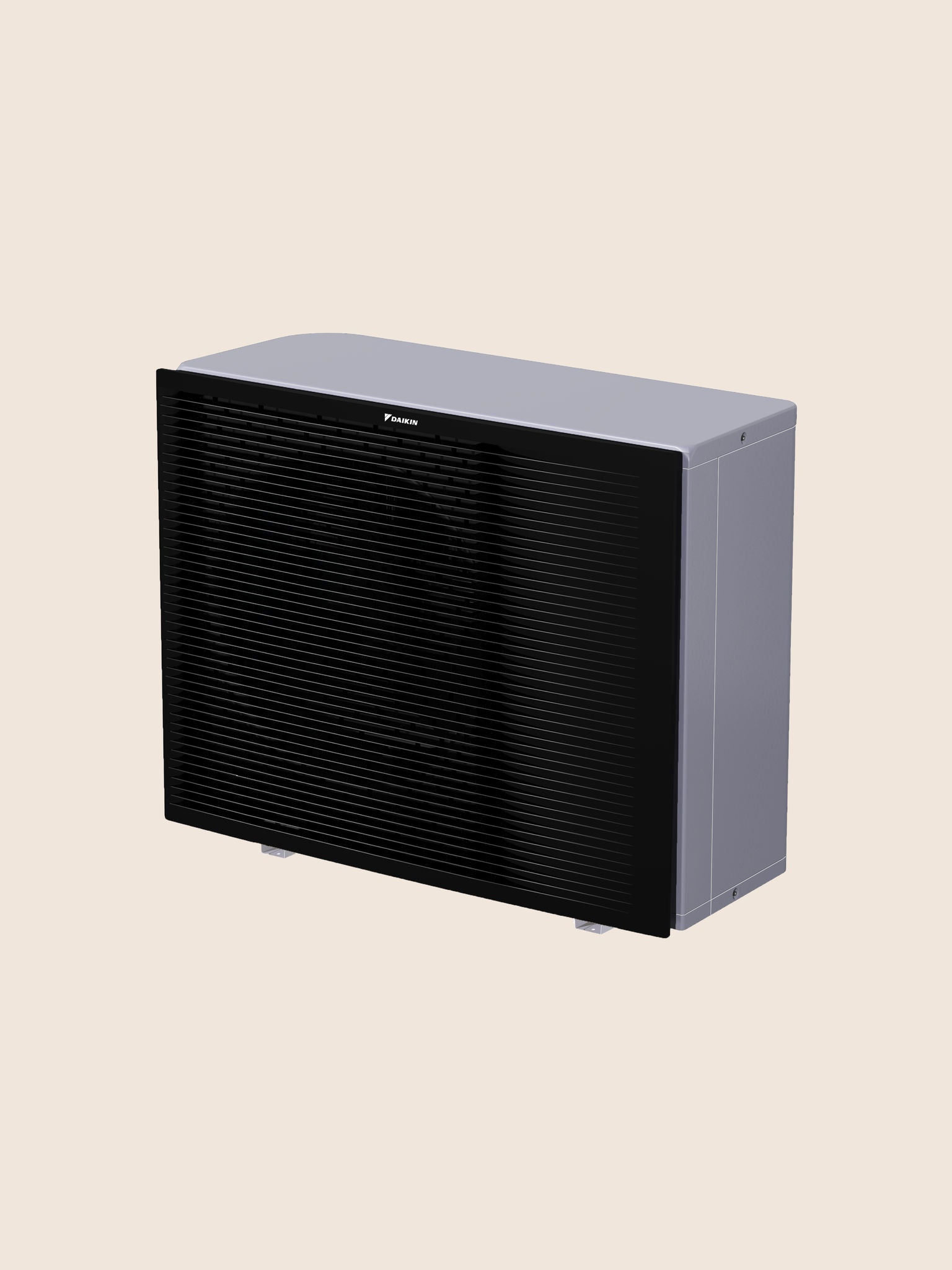 Vista frontale da destra dell’unità esterna Daikin Altherma 3 R MT W, pompa di calore aria-acqua a media temperatura.