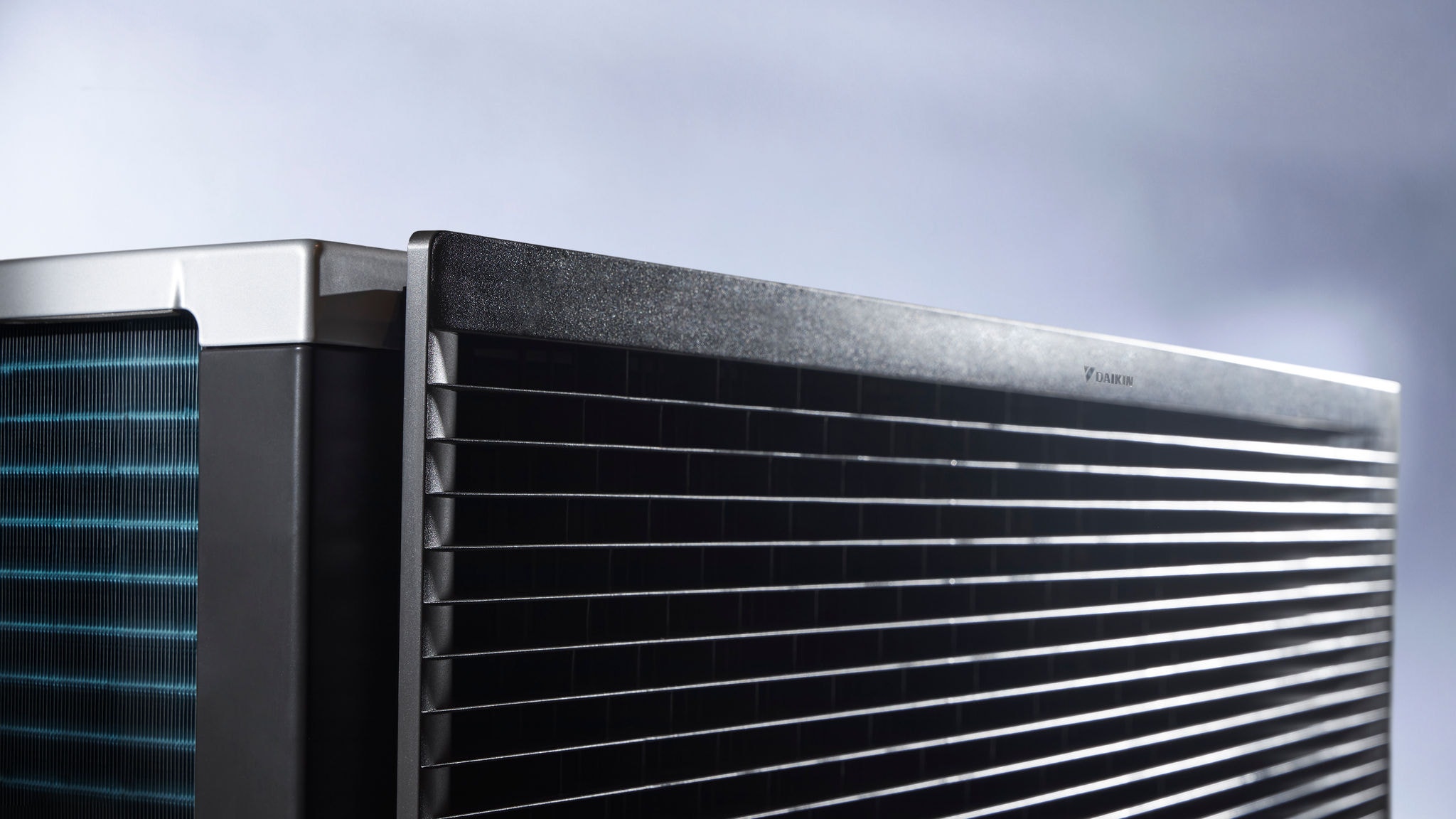 Front view of Daikin Altherma 3 R MT F outdoor unit, an air-to-water, mid-temperature heat pump, optimised for boiler replacement