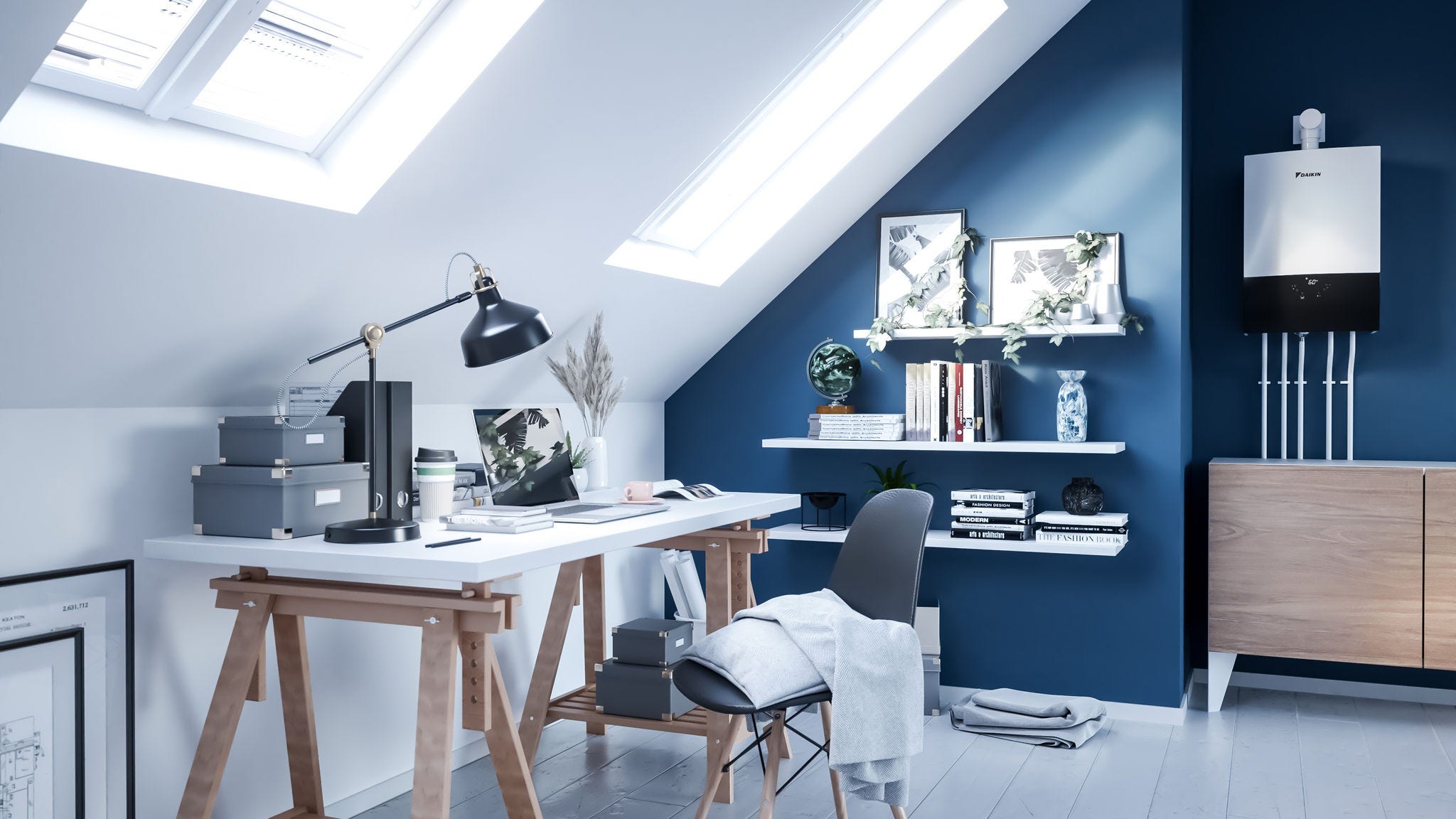 Unità interna di una caldaia a condensazione a gas installata in una stanza da letto